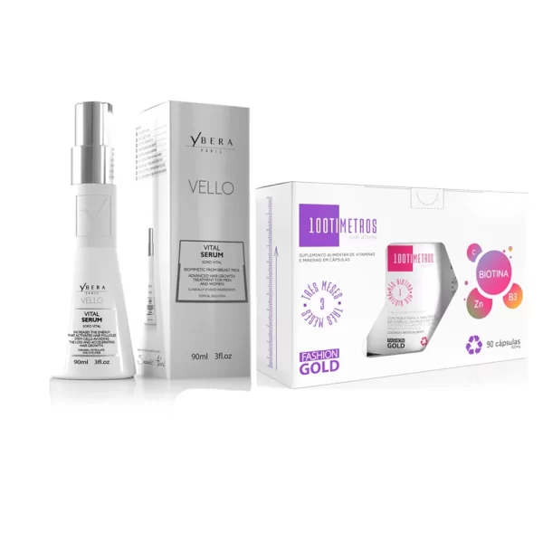 Combo Fortalecimento Capilar - Soro Vital Vello + Kit 100Timetros - 90 Capsulas